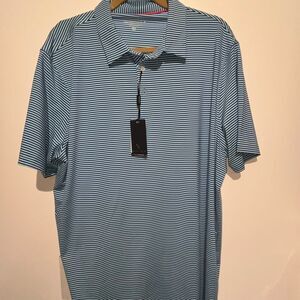 MAELREG Men's Blue Stripe Performance UPF 30+ 4-Way Stretch Polo Shirt XL NWT